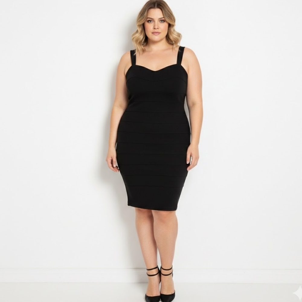 Addition Elle Black Sweetheart Neck Knee Length Dress Sleeveless Size 24 Dressy